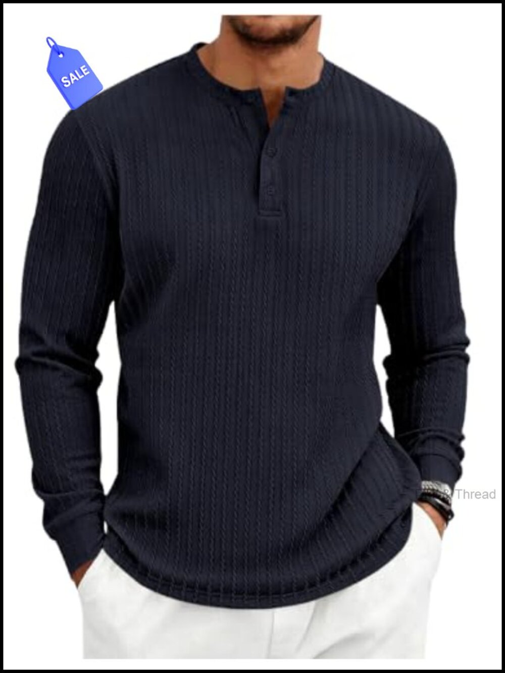 Men's Henley Shirt Long Sleeve Textured Casual Basic Tee Pullover